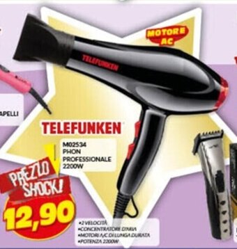 Risparmio Casa Phon PROFESSIONALE 2 TELEFUNKEN 200W offerta