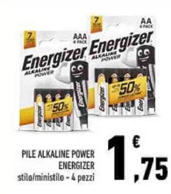 Conad PILE ALKALINE POWER ENERGIZER stilo/ministilo - 4 pezzi offerta