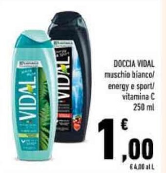 Conad DOCCIA VIDAL muschio bianco/ energy e sport/ vitamina C 250 ml offerta