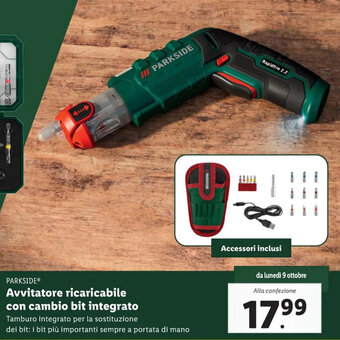 Lidl PARKSIDEⓇ Avvitatore ricaricabile con cambio bit integrato offerta