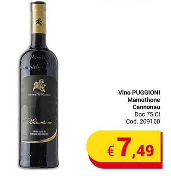 Centro Cash Vino PUGGIONI Mamuthone Cannonau Doc 75 Cl offerta