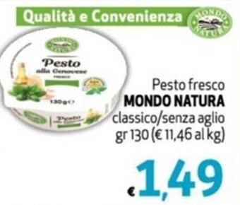 Pesto fresco MONDO NATURA classico/senza aglio gr 130