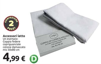 Carrefour Accessori letto - Coppia federe copriguanciale cotone damascato mis 50x80 cm offerta