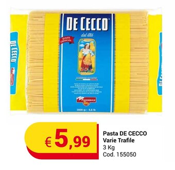Centro Cash Pasta DE CECCO Varie Trafile 3 kg offerta