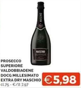 Mercatò PROSECCO SUPERIORE VALDOBBIADENE DOCG MILLESIMATO EXTRA DRY MASCHIO cl 75 offerta