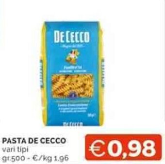 Mercatò PASTA DE CECCO vari tipi gr 500 offerta