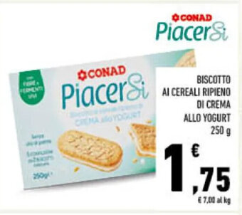 Conad BISCOTTO AI CEREALI RIPIENO DI CREMA ALLO YOGURT 250 g offerta