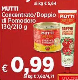 Coop MUTTI Concentrato/Doppio MUTTI di Pomodoro 130/210 g offerta