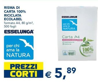 Esselunga RISMA DI CARTA 100% RICICLATA ECOLABEL 500 fogli offerta