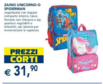 ZAINO UNICORNO O SPIDERMAN