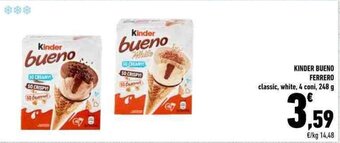 Conad KINDER BUENO FERRERO classic, white, 4 coni, 248 g offerta