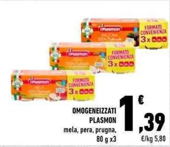 Conad OMOGENEIZZATI PLASMON mela, pera, prugna, 80 g x3 offerta