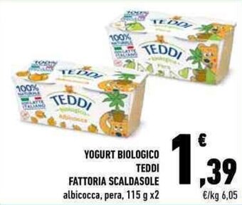 Conad YOGURT BIOLOGICO TEDDI FATTORIA SCALDASOLE albicocca, pera, 115 g x2 offerta