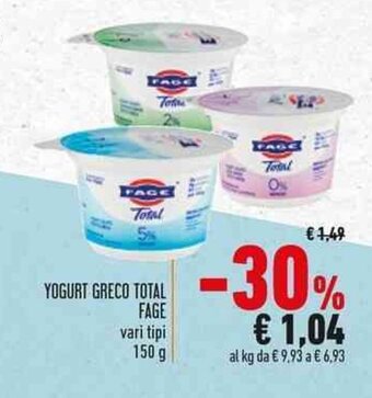 Conad YOGURT GRECO TOTAL FAGE vari tipi 150 g offerta