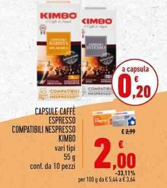 Conad CAPSULE CAFFÈ ESPRESSO COMPATIBILI NESPRESSO KIMBO vari tipi 55 g conf. da 10 pezzi offerta