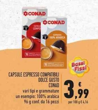 Conad CAPSULE ESPRESSO COMPATIBILI DOLCE GUSTO CONAD 96 g conf. da 16 pezzi offerta