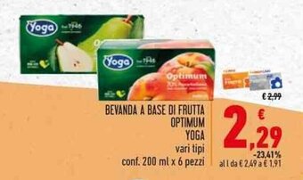 Conad BEVANDA A BASE DI FRUTTA OPTIMUM YOGA vari tipi conf. 200 ml x 6 pezzi offerta