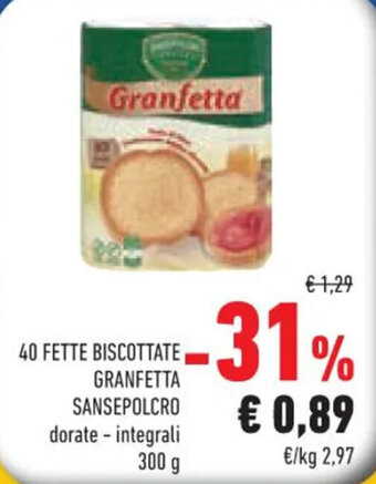 Conad 40 FETTE BISCOTTATE GRANFETTA SANSEPOLCRO 300 g offerta