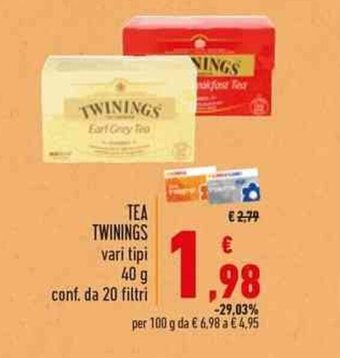 Conad TEA TWININGS vari tipi 40 g conf. da 20 filtri offerta