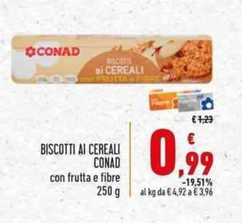 Conad BISCOTTI AI CEREALI CONAD con frutta e fibre 250 g offerta