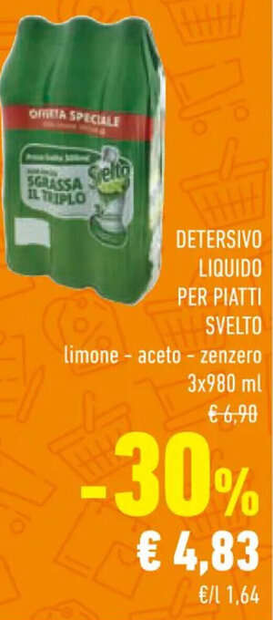 Conad DETERSIVO LIQUIDO PER PIATTI SVELTO 3 x980 ml offerta