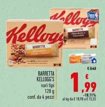 Conad BARRETTA KELLOGG'S vari tipi 128 g conf. da 4 pezzi offerta