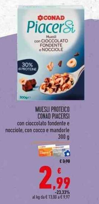 Conad MUESLI PROTEICO CONAD PIACERSI 300 g offerta