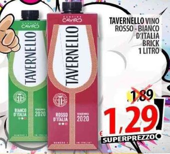 Il Genio Supermercato TAVERNELLO VINO ROSSO-BIANCO D'ITALIA BRICK 1 LITRO offerta