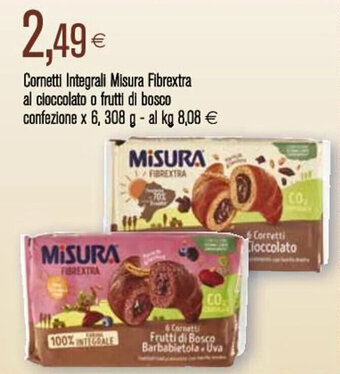 Cornetti Integrali Misura Fibrextra al cioccolato o frutti di bosco confezione x 6,308 g
