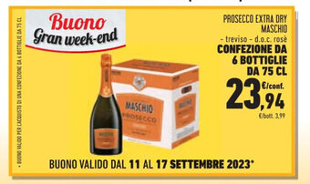 Conad PROSECCO EXTRA DRY MASCHIO CONFEZIONE DA 6 BOTTIGLIE DA 75 CL offerta
