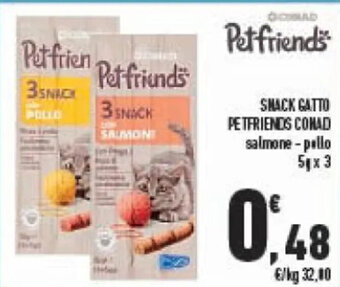 Conad SNACK GATTO PETFRIENDS CONAD 5 g x 3 offerta