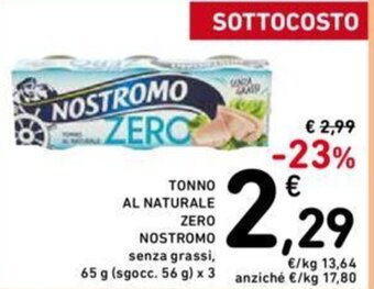 Conad TONNO AL NATURALE ZERO 65 g (sgocc. 56 g) x 3 offerta