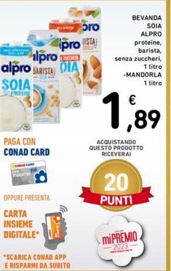 Conad BEVANDA SOIA ALPRO 1 Litro, Mandorla 1 Litro offerta