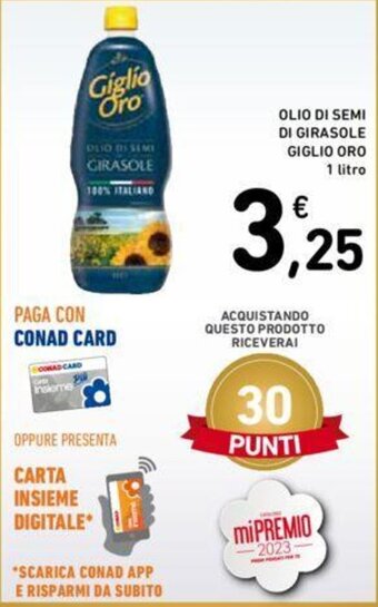Conad OLIO DI SEMI DI GIRASOLE GIGLIO ORO 1 litro offerta