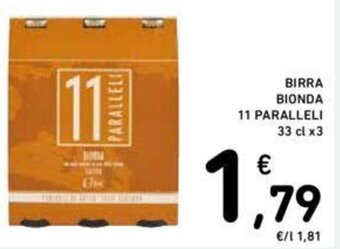 Conad BIRRA BIONDA 11 PARALLELI 33 cl x 3 offerta