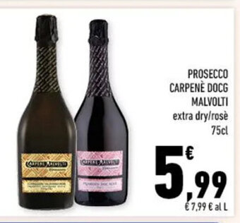 Conad PROSECCO CARPENÈ DOCG MALVOLTI extra dry/rose 75cl offerta