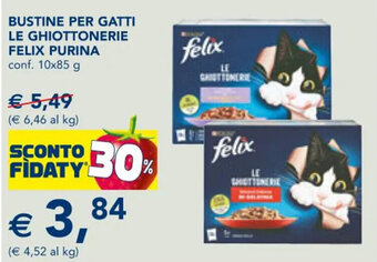 Esselunga BUSTINE PER GATTI LE GHIOTTONERIE FELIX PURINA conf. 10x85 g offerta