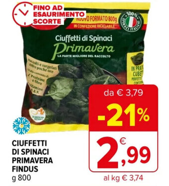 Iperal CIUFFETTI DI SPINACI PRIMAVERA FINDUS g 800 offerta
