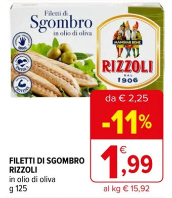 Iperal FILETTI DI SGOMBRO RIZZOLI in olio di oliva g 125 offerta