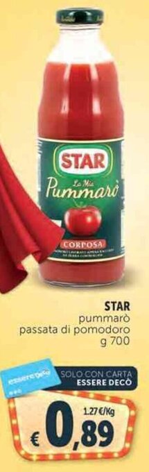 Deco Supermercati STAR pummarò passata di pomodoro g 700 offerta