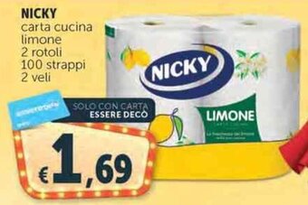 Deco Supermercati NICKY carta cucina limone 2 rotoli 100 strappi 2 veli offerta