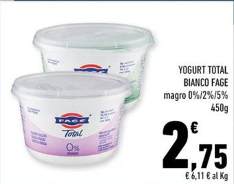 Conad Superstore YOGURT TOTAL BIANCO FAGE magro 0%12%/5% 450 g offerta