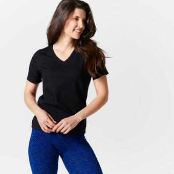 Decathlon T-shirt nera donna fitness 500 slim 100% cotone offerta