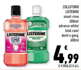 Conad Superstore COLLUTORIO LISTERINE smart rinse 500ml/ advance white/ total care/ denti e geng. 600ml offerta