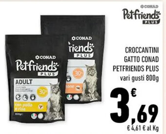Conad Superstore CROCCANTINI GATTO CONAD PETFRIENDS PLUS vari gusti 800g offerta