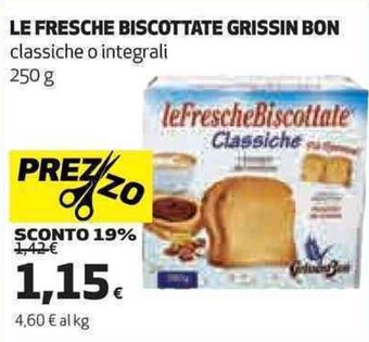 Coop LE FRESCHE BISCOTTATE GRISSIN BON classiche o integrali 250 g offerta