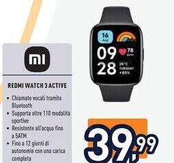 Unieuro Xiaomi redmi watch 3 active 4,65 cm (1.83) led 47 mm nero offerta