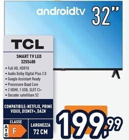 Unieuro Tcl smart tv led 32s5400 offerta