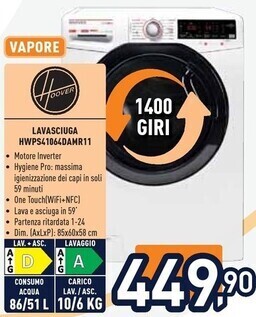 Unieuro Hoover h-wash&dry 500 hwps41064damr-11 lavasciuga libera installazione caricamento frontale bianco d offerta
