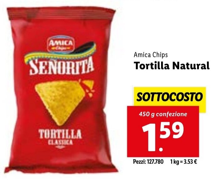Amica Chips Tortilla Natural 450 g confezione offerta di Lidl